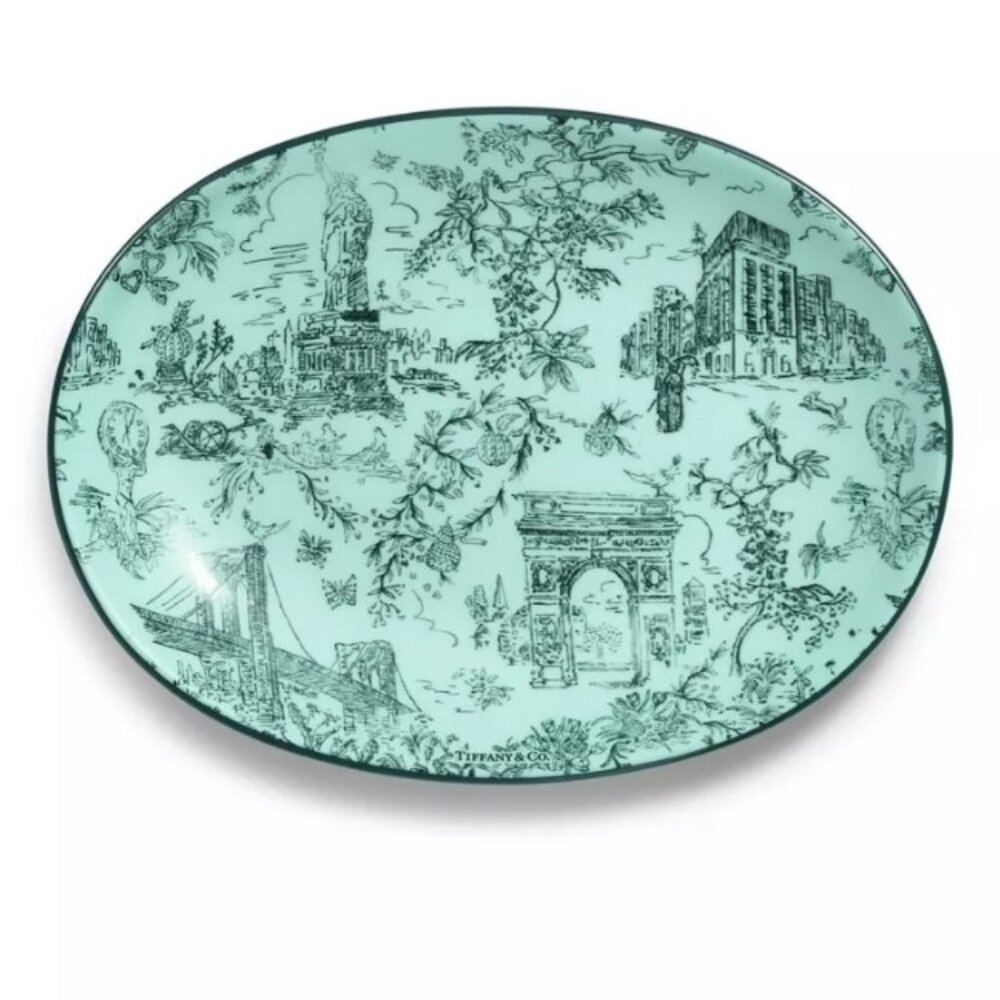 NEW TIFFANY NYC Toile Bone China Jewelry Dish and BONUS TIFFANY CHARM